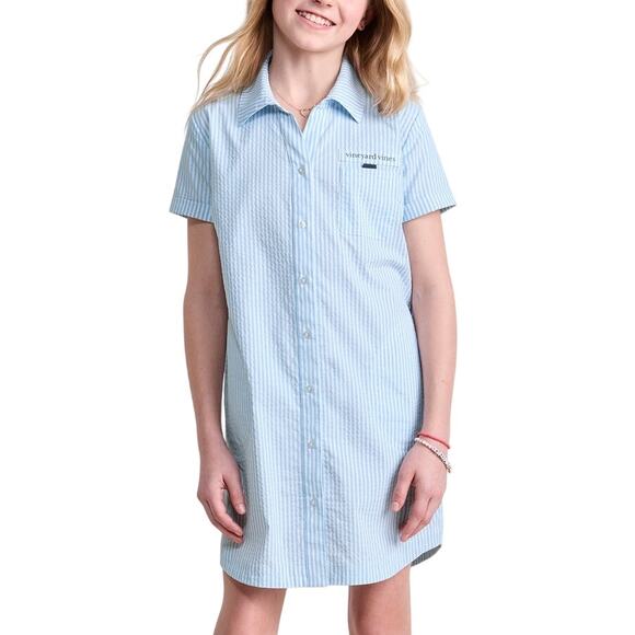 Vineyard Vines S Girls Harbor Striped Cover Up Dress Seersucker Jake Blue - Picture 1 of 11